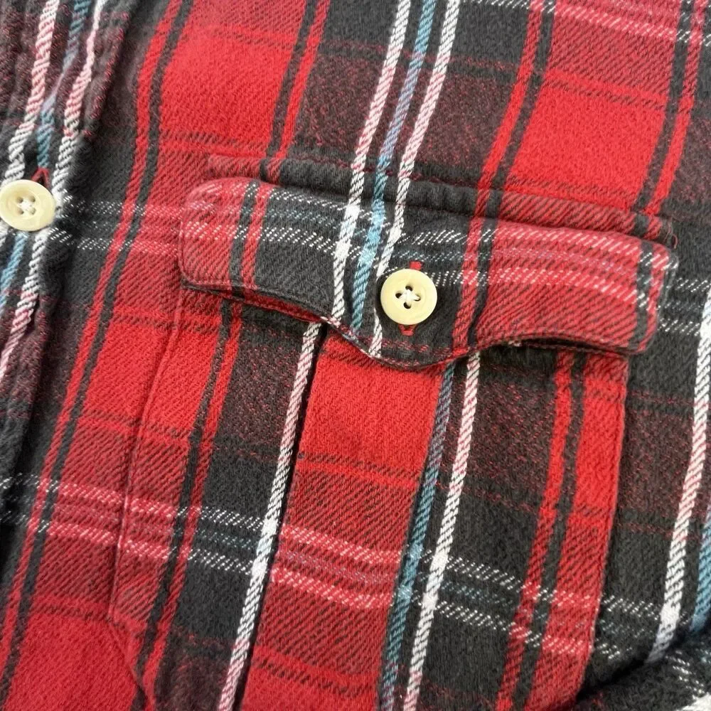 Vintage Polo Ralph Lauren Shirt L Loop Collar Flannel Cotton Tartan Plaid